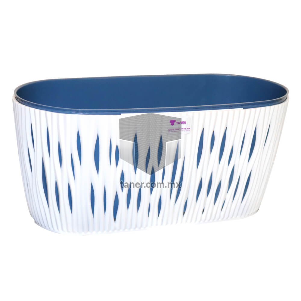 Maceta Césped Ovalada Azul-Blanco