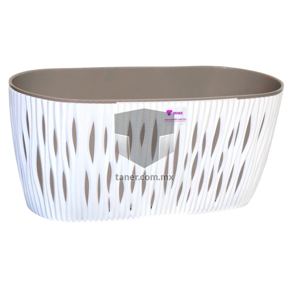 Maceta Césped Ovalada Beige-Blanco