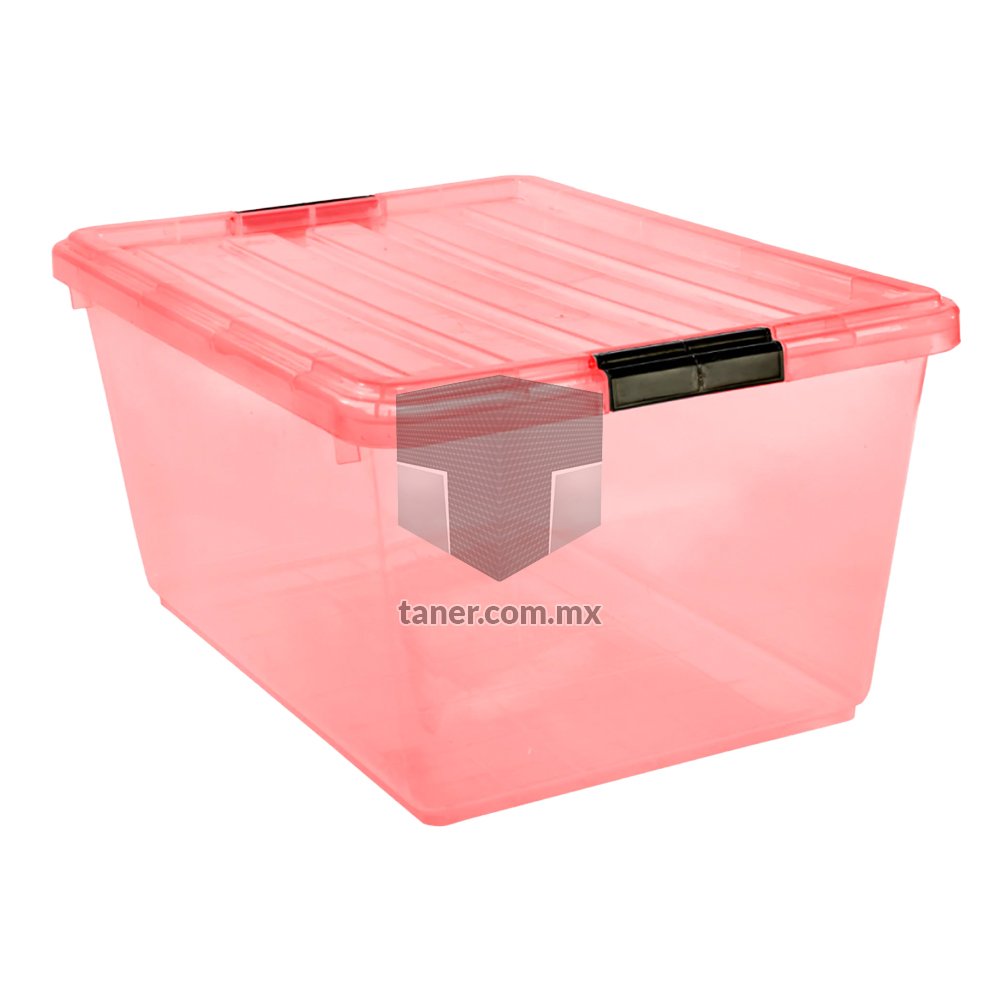 Venta de Anaqueles TANER Organizadora de Espacios CDMX y Queretaro-Contenedor Salmon Transparente con Broches Negro
